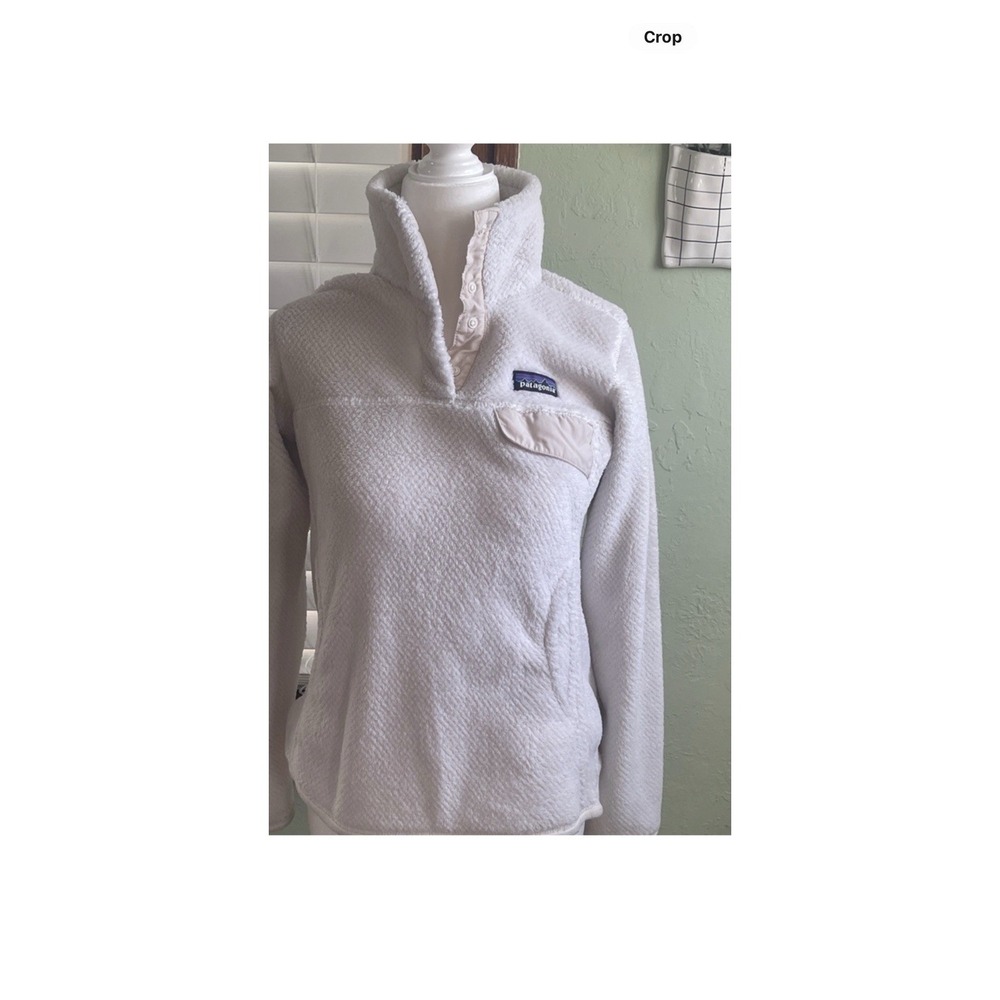 Patagonia Fleece Pullover Sweater Women's White Button Front Pocket High Neck S